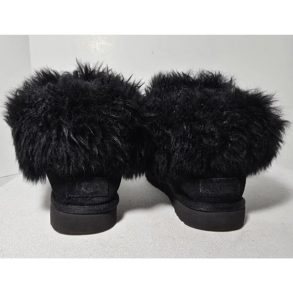 UGG Mini Fluff Collar Women's Black Booties Sheepskin Suede US Size 8 (1112491)